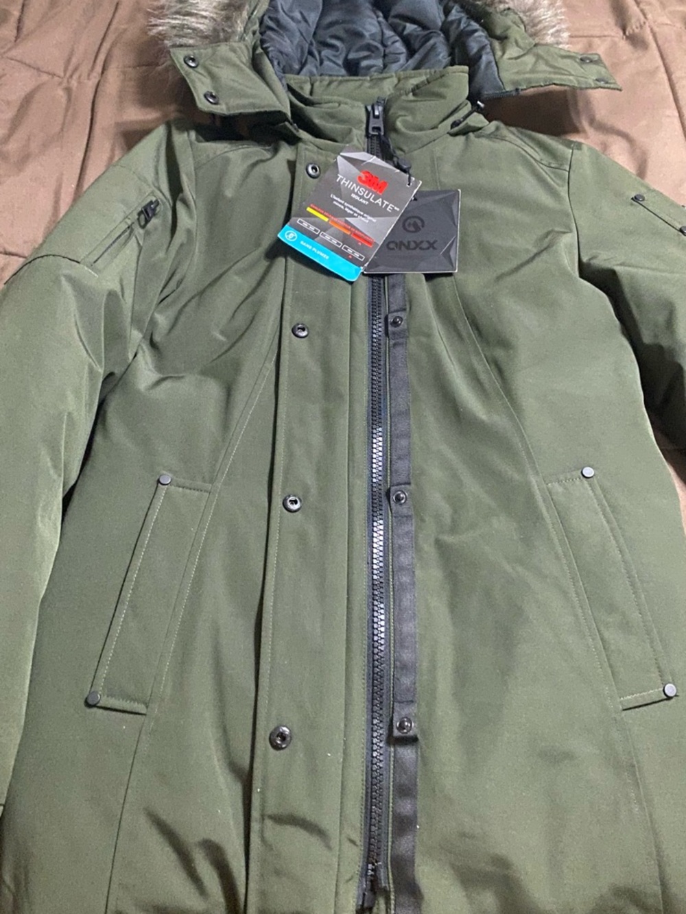 Women’s Olive Green Puffer Coat with Fur-Trim Hood